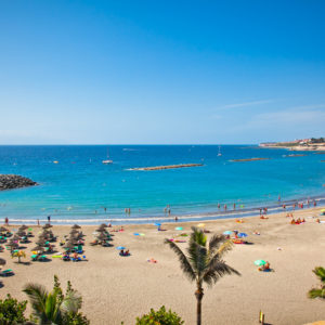 Send beach Playa de las Americas on Tenerife, Spain.